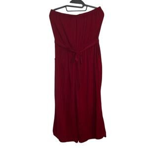 Shosho Strapless Pant Suit Wide Legs Tied & Elastic Waist Maroon Women's‎ Large
